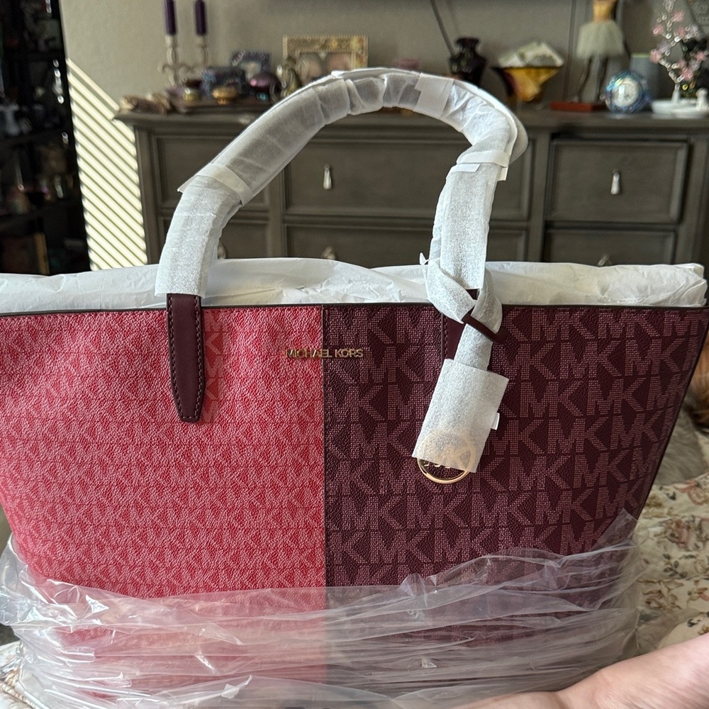 Michael Kors Two-Tone Red and Burgundy Tote